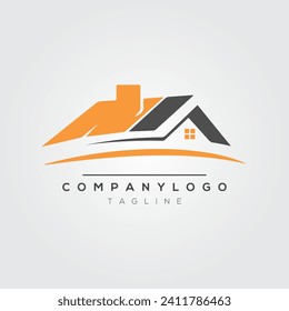 Vector del logotipo de la casa naranja y gris. Plantilla de logotipo inmobiliario