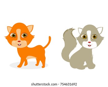 Orange and Grey Kittens - Cartoon Cat Vector Image