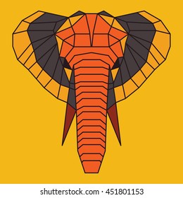 Orange and grey low poly elephant
