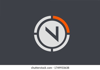 orange grey N alphabet letter logo icon design for company and business