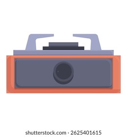 Fogão a gás portátil laranja e cinza com dois queimadores e um sistema de ignição piezo integrado, ideal para acampar e cozinhar ao ar livre
