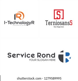 orange grey red blue white combination initial R semicircle square symbol S circle logo design concept suitable for Technology Business network 
