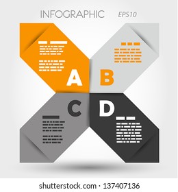 orange and grey sharp infographic x with letters. infographic concept.