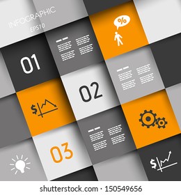 orange and grey squares with business icons. infographic concept.