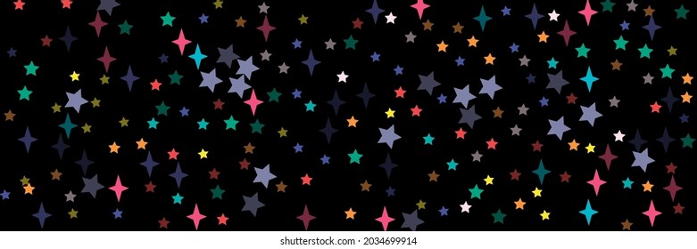 Orange Grey Violet Black Blue Pastel Red Illustration. Vivid Bright Turquoise Multicolor Stars Chaotic Night Sky Background. Lavender Green Yellow Vibrant Colorful Pink Print Stars Pattern.
