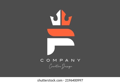 orange grey white F alphabet letter logo icon design. Creative king crown template for business and company