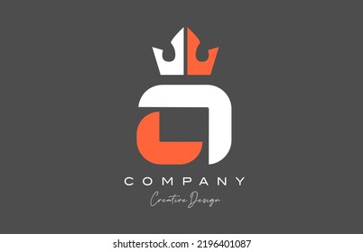 orange grey white O alphabet letter logo icon design. Creative king crown template for business and company