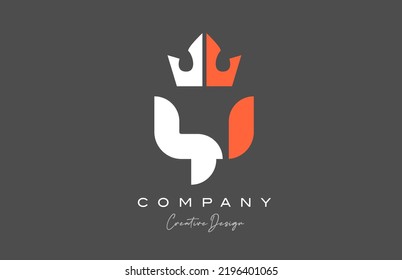 orange grey white Y alphabet letter logo icon design. Creative king crown template for business and company