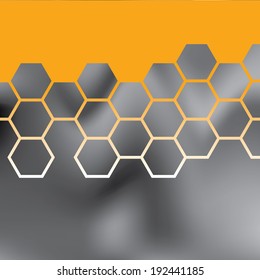 Orange grid background - Science and Research - laboratory facilities - cells and molecules - chemical formulas - honeycomb pattern - Flat design - vector graphics - Web Banners