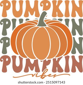 Orange Groovy Pumpkin Vibes text, calligraphy script text. Vector illustration. Design for print on shirt, poster, banner on white background

