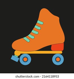 Orange groovy roller skate with blue elements. Single retro card for 1970 vibe. Hippie summer poster.