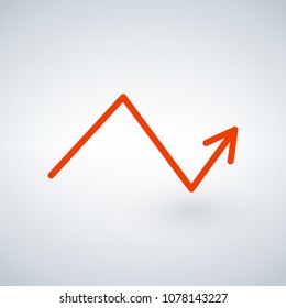 Orange growing arrow chartisolated on modern background, flat and shadow design. vector illustration.