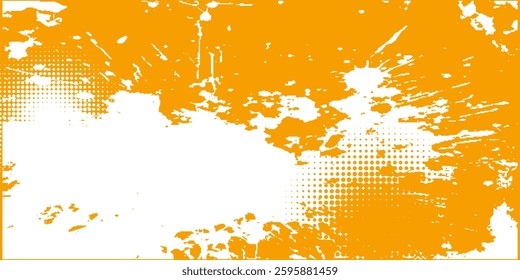 Orange grunge abstract background with watercolor texture and halftone pattern vector.