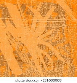 Orange grunge background. Abstract texture in scratches, scuffs. Vector chaotic illustration