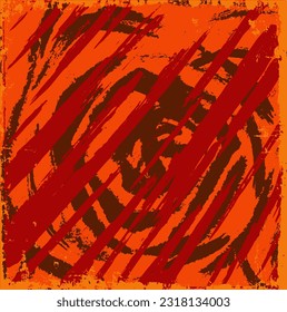 Fondo de grano naranja. Textura abstracta en arañazos, escaramuzas. Ilustración caótica vectorial