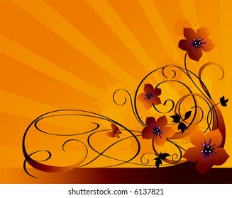 Orange grunge background with dark floral silhouette