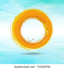 orange grunge circle brush strokes for frames, icons, design elements on Abstract smooth light blue perspective background
