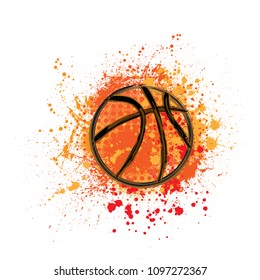 Orange grunge and dots basketball with ink blots and splashes