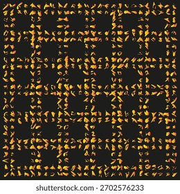 Orange grunge pattern. Distressed abstract texture. Dark black background. Vector decorative surface.