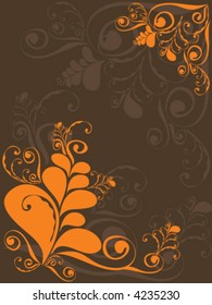 orange grunge swirly on brown (vector) - illustrated background