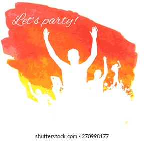 Orange grunge watercolored background with dancing people 