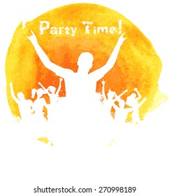Orange grunge watercolored background with dancing people 