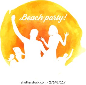 Orange grunge watercolored background with dancing people