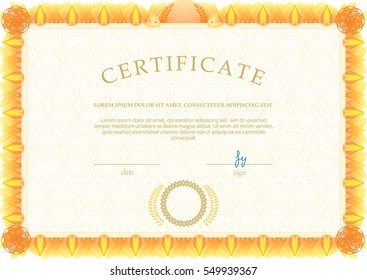 Orange guilloche bright border. Official orange certificate
