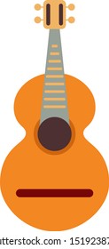 Orange guitar, illustration, vector on white background.