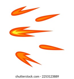 Alarma de cañón naranja con fuego, efecto explosivo o rastreo de balas. Captura de pantalla de ilustración de caricatura de fondo blanco. Explosión, arma, explosión, concepto de explosión