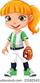 Orange hair colour girl baseball player illustration