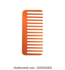 Orange hair comb. Vector illustration comb for hair care. Cartoon grooming equipment of hairdresser isolated on white background. Barbershop, beauty concept