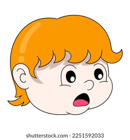 orange haired baby boy head emoticon showing surprised face. vector design illustration art