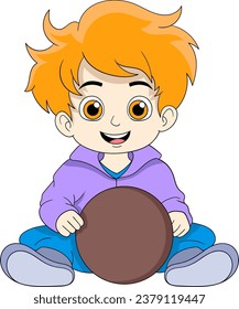 a orange haired baby boy playing with ball