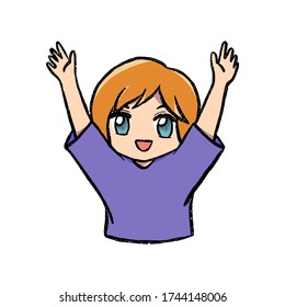 The orange haired girl was smiling and raising her hands. Vector illustration cartoon japan style.