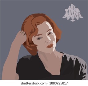 orange haired girl vector illustration. chess