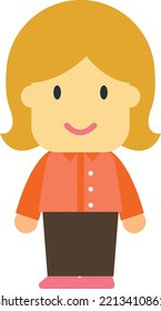 Orange Haired Woman Standing Straight Illustration In Minimal Style Isolated On Background