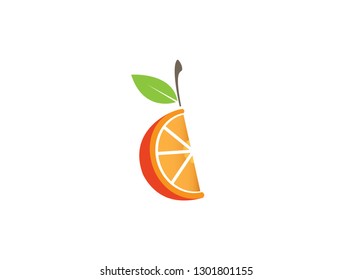 Orange half of a piece and Pulp with leaf for logo design