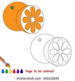 Orange and Half Slice to be colored, the coloring book for preschool kids with easy educational gaming level.