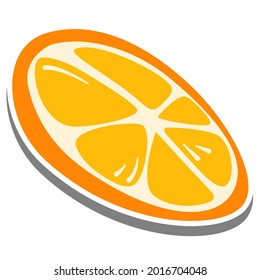 Orange half slices on white silhouette and gray shadow. Flat style for decorated and any design. Vector illustration about fruit.