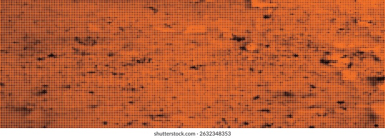 Orange halftone background with grunge dust texture. Vector backdrop for halloween design template, poster or cover.