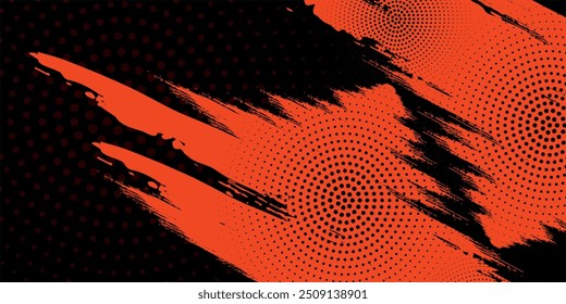 Diseño de Plantilla de Anuncio semitono naranja con estilo de líneas de velocidad abstractas. Ilustración vectorial. Moderno Vector grunge semitono, eps10.