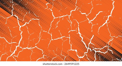 Diseño de Plantilla de Anuncio semitono naranja con estilo de líneas de velocidad abstractas. Patrón de color semitono naranja con puntos y fondo de textura grunge. Cómic de arte Pop con estilo deportivo con puntos blancos y negros