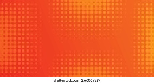 Orange halftone dots, abstract pattern with dark and bright gradient background. digital technology style wall texture ,cartoon or pop art elements, summer banner or comic.