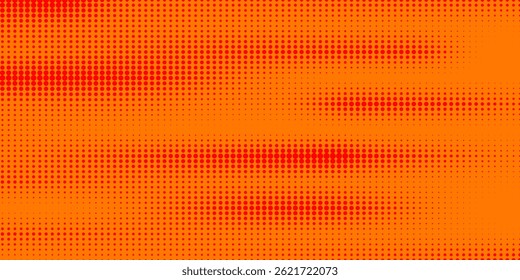 Orange halftone dots, abstract pattern with dark and bright gradient background. digital technology style wall texture ,cartoon or pop art elements, summer banner or comic.