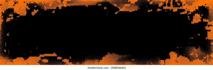 Orange halftone dotted horizontal frame. Space for text. Vector illustration.
