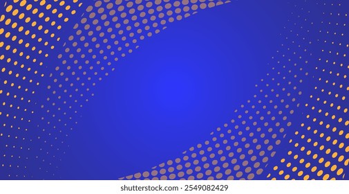 Orange Halftone Frame On Blue Background With Copy Space. Technology Banner. Vector Illustration. Abstract Business Wallpaper. Minimal