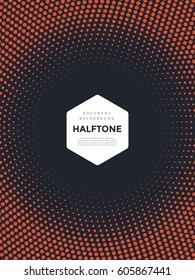 Orange halftone with hexagon copy space on black background