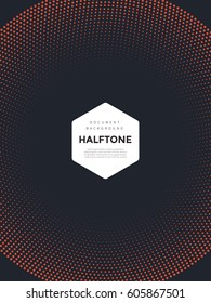 Orange halftone with hexagon copy space on black background