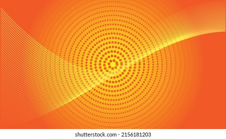 Orange halftone memphis background with yellow lines and circles shapes Free Vector